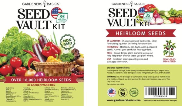 Gardeners Basics, Survival Vegetable Seeds Garden Kit Over 16,000 Seeds Non-GMO and Heirloom, Great for Emergency Bugout Survival Gear 35 Varieties Seeds for Planting Vegetables 35 Plant Markers - Image 10