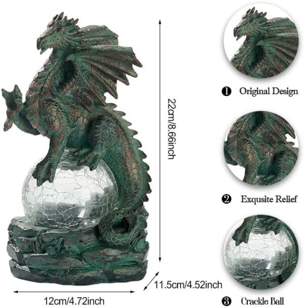 TERESA'S COLLECTIONS Dragon Garden Sculptures & Statues, Solar Outdoor Statues Resin Dragon Figurines, Bronze Gothic Garden Decor Lawn Ornaments Yard Art Garden Gifts for Mom Mother Day Patio 8.6" - Image 7