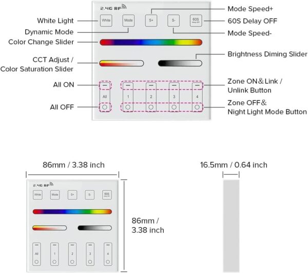 BTF-LIGHTING C03W RGB PWM SMD FCOB (+ R G B) 4PIN LED Strip 2.4GHz WiFi Group Controller Alexa Google Home Smartphone APP Control,WR01RF Wireless RF 4 Zone RGB Wall Mounted Smart Panel Remote - Image 8