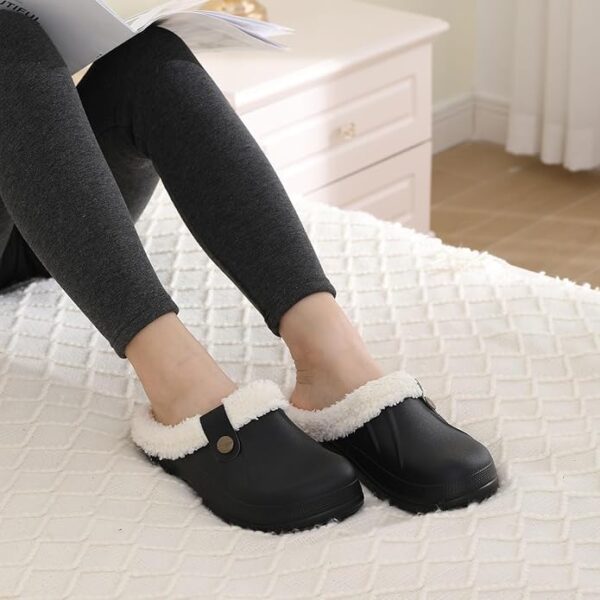 Fleece Lined Clogs Fur Fuzzy Fluffy Waterproof Slippers Women Men Winter Garden Shoes Warm House Slippers Indoor Outdoor Mules - Image 4